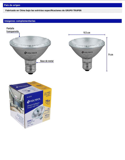 Lámpara halógena PAR30 de 75 W con luz cálida