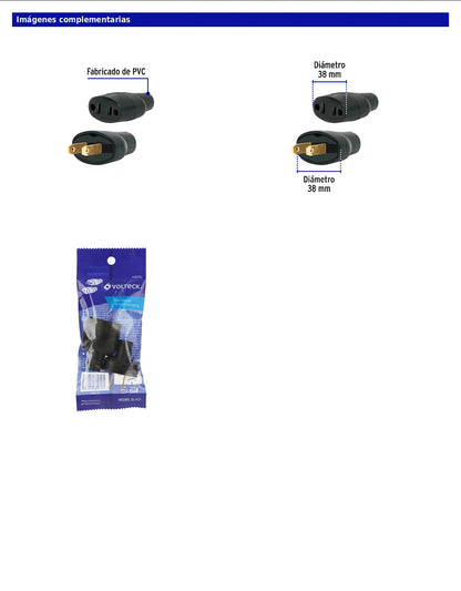 Clavija y contacto de hule de 127 V y 15 A en bolsa con 2 piezas