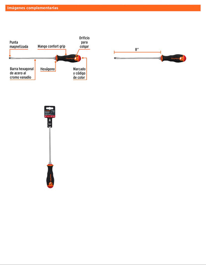 Desarmador plano de 1/4 con barra de 20.32 cm y mango Comfort Grip
