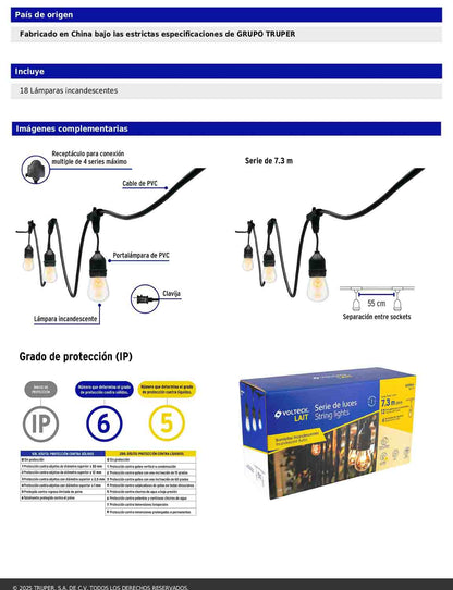 Serie de luces incandescentes de 7.3 m con 12 lámparas para exterior
