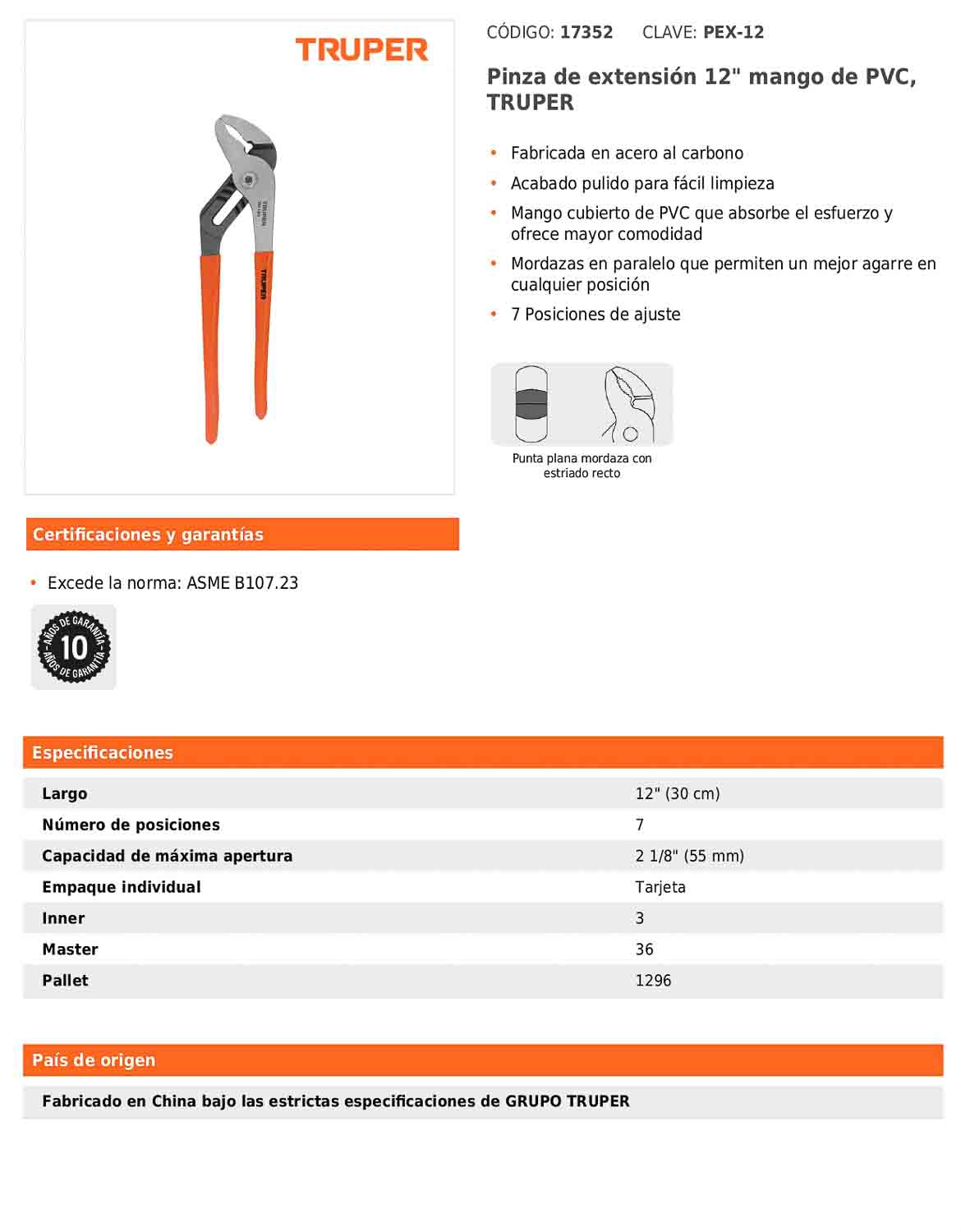 Pinza de extensión de 30 cm con mango de PVC