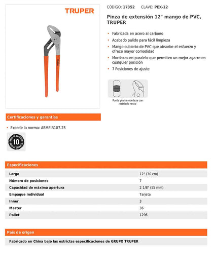 Pinza de extensión de 30 cm con mango de PVC