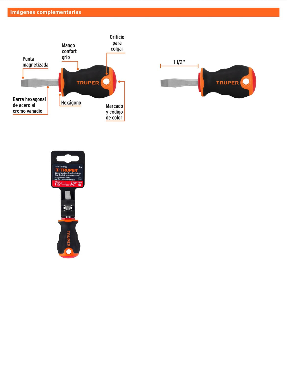 Desarmador plano de 1/4 con barra de 3.81 cm y mango Comfort Grip