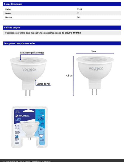 Lámpara LED de 4W tipo MR16 con luz de día