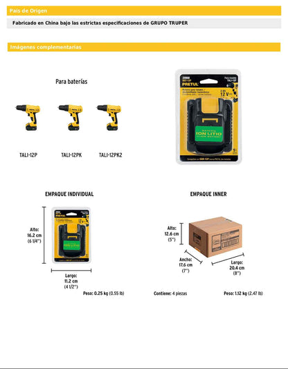 Batería de ion litio de 12 V con capacidad de 2 Ah