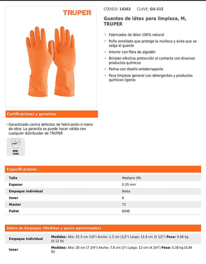 Guantes de látex para limpieza mediano