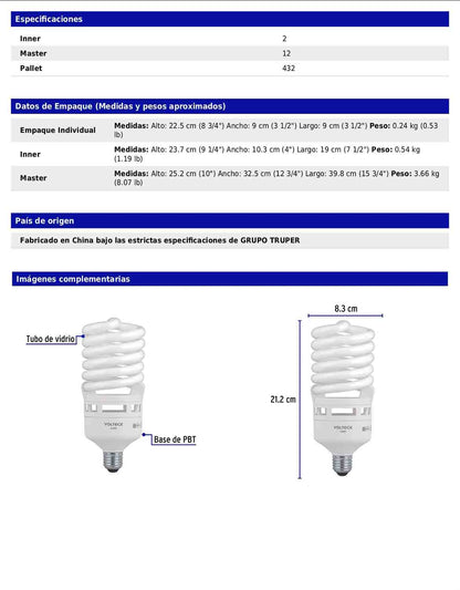 Lámpara espiral T4 de 65 W con luz de día