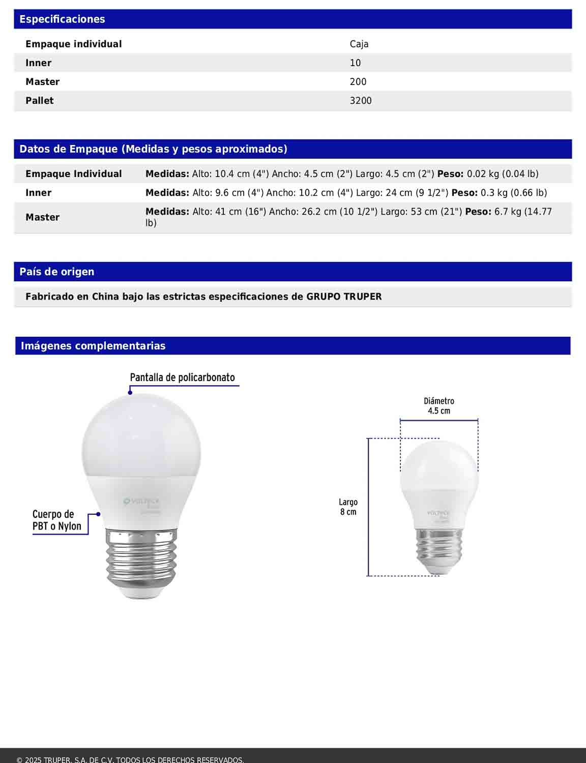 Foco LED 3W G45 6500K blanca fría 270 lm BASIC