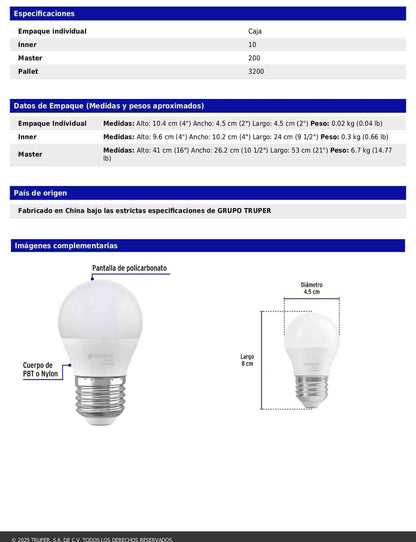 Foco LED 3W G45 6500K blanca fría 270 lm BASIC