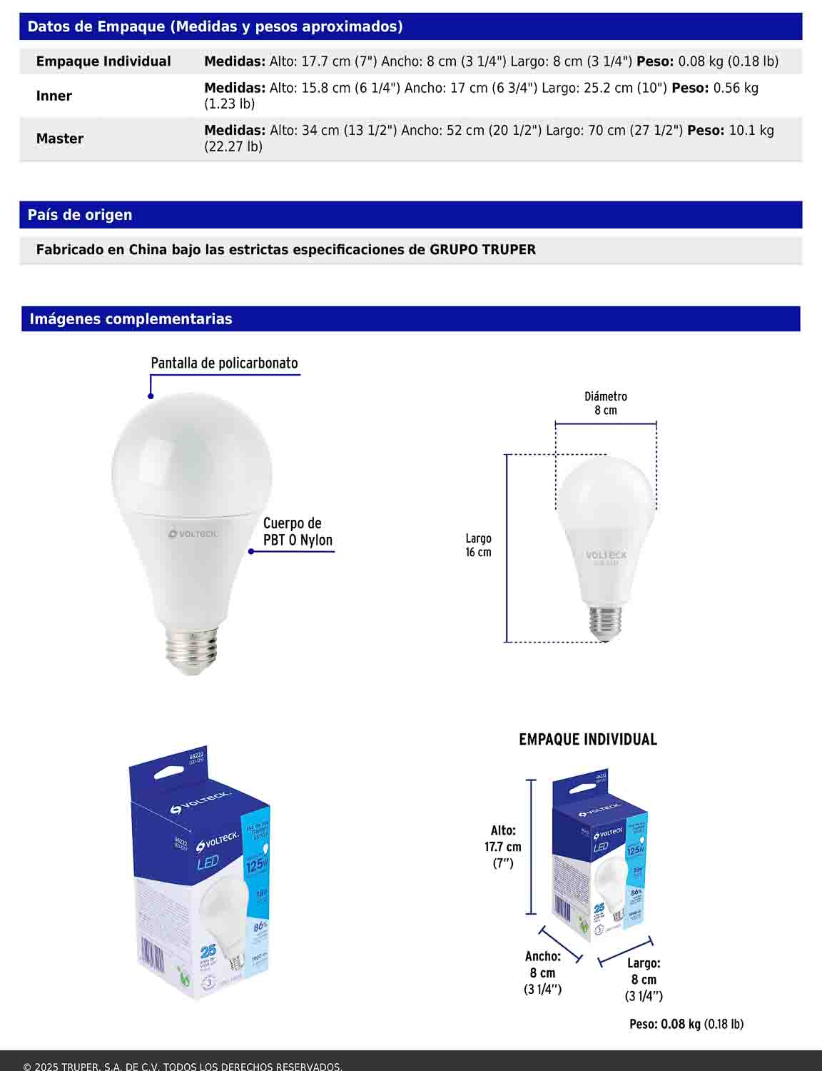 Foco LED 18W A25 6500K blanca fría 1900 lm
