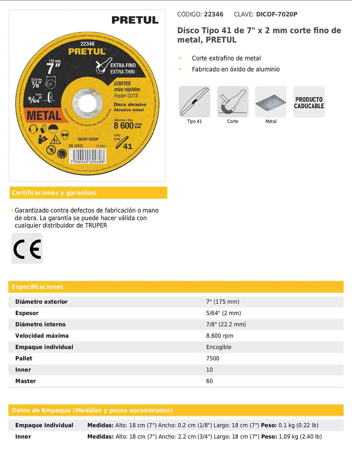 Disco de corte fino para metal de 7 pulgadas con espesor de 2 mm