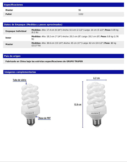 Lámpara espiral T4 de 20 W con luz de día