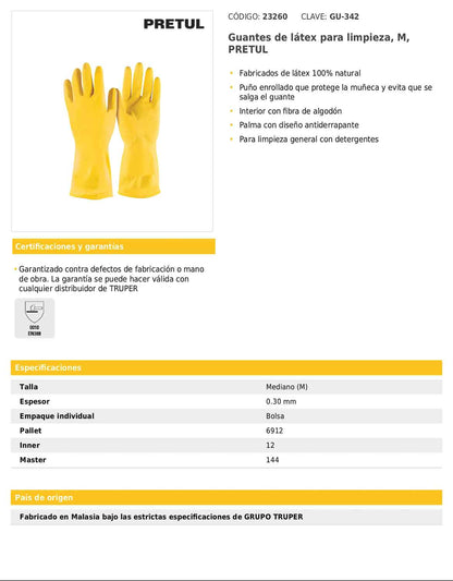 Guantes de látex para limpieza mediano