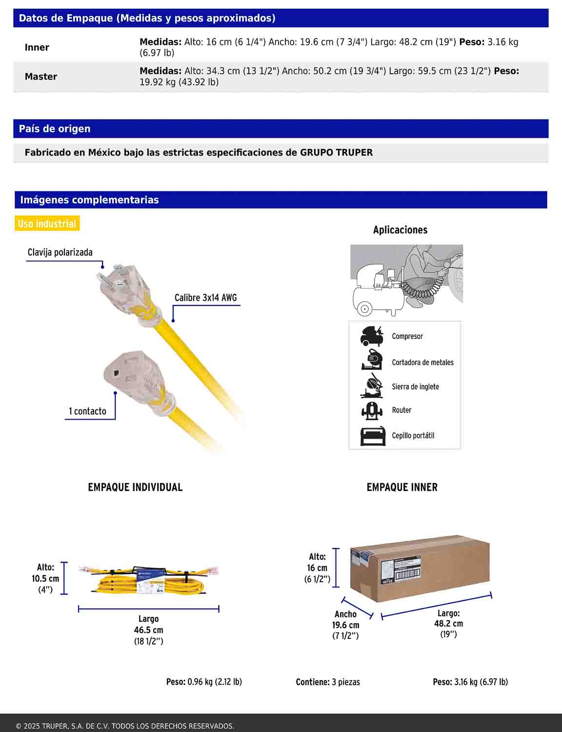 Extensión reforzada aterrizada 6 m calibre 14
