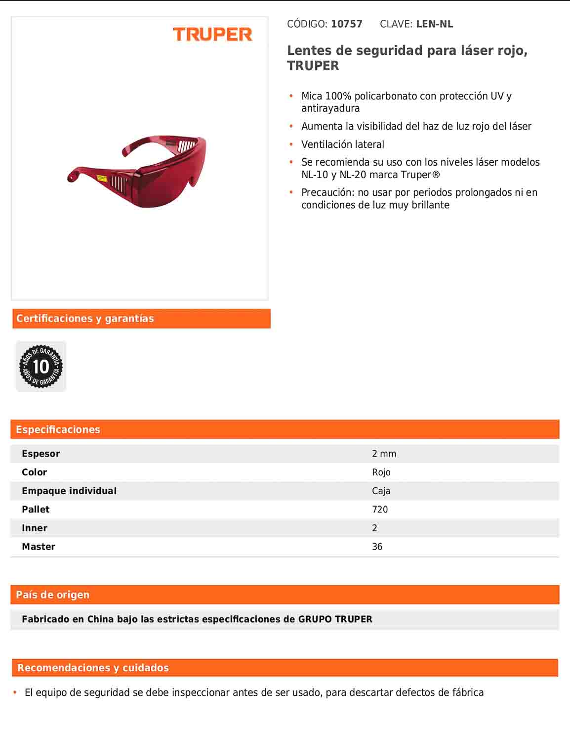 Lentes de seguridad para láser rojo