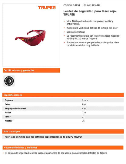 Lentes de seguridad para láser rojo