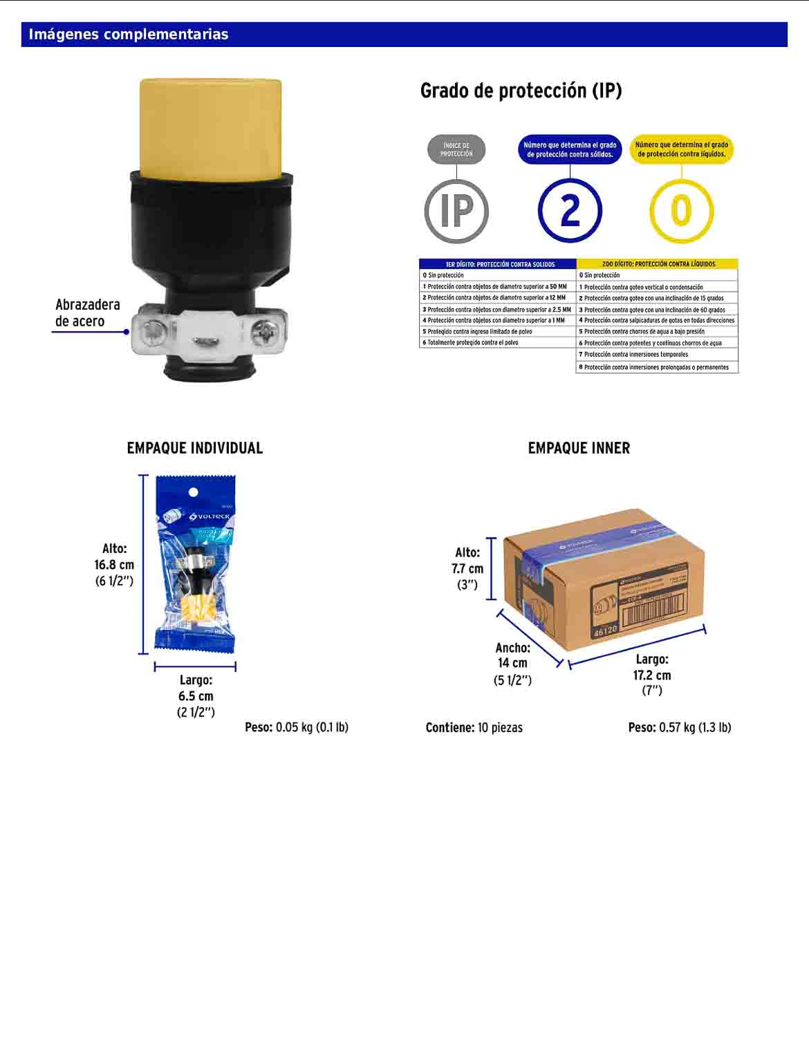 Contacto industrial reforzado aterrizado de 127 V y 15 A con 2 polos + tierra