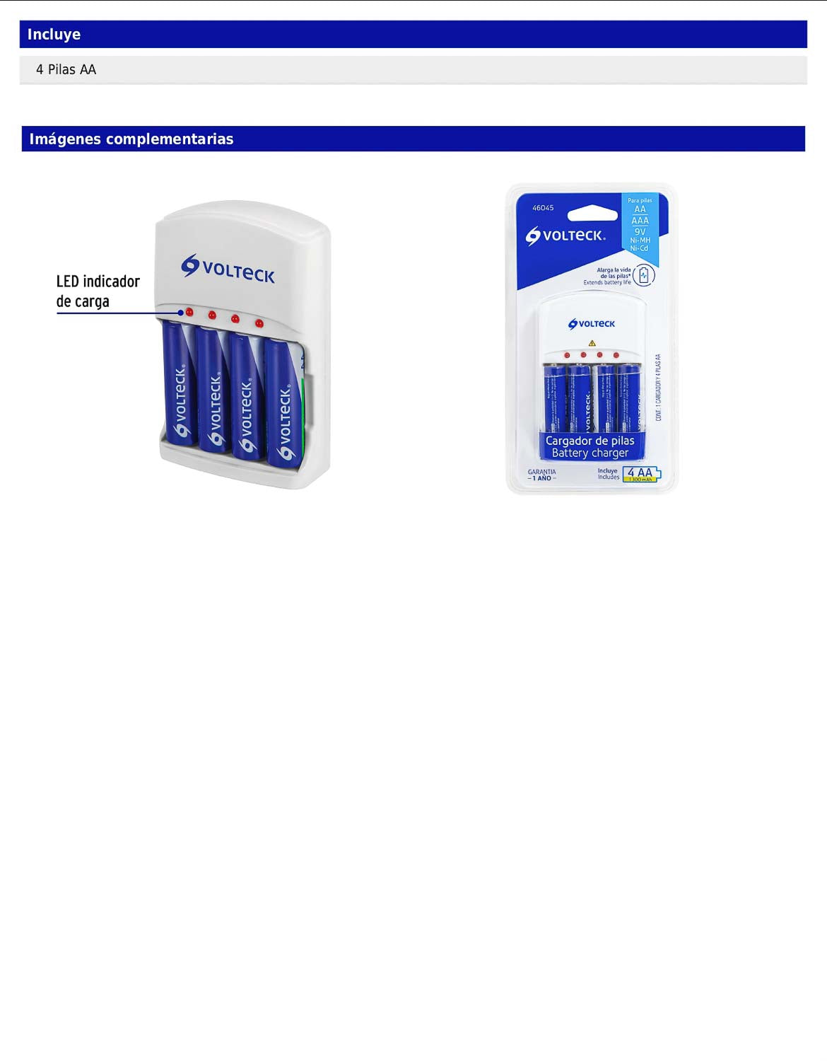 Cargador de pilas AA, AAA y 9V con LED indicador e incluye 4 pilas AA