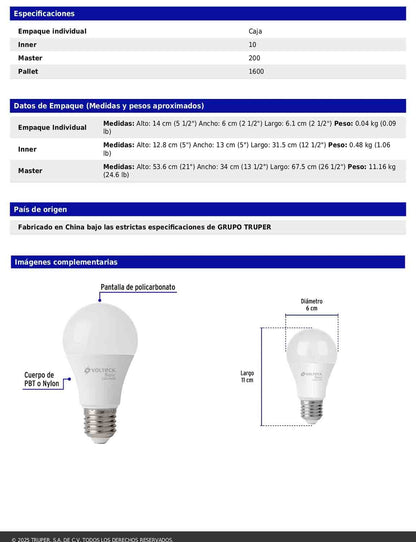 Foco LED 10W A19 6500K blanca fría 950 lm BASIC