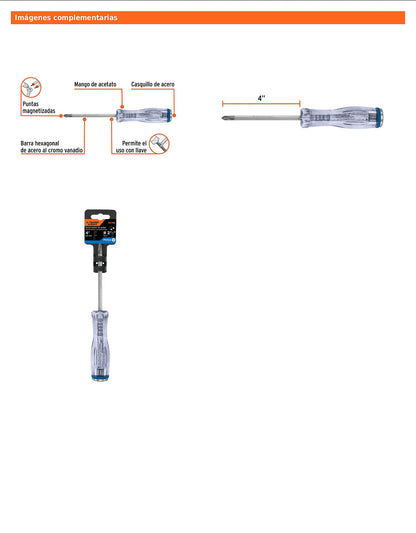 Desarmador de cruz de golpe de PH2 x 4 con barra hexagonal