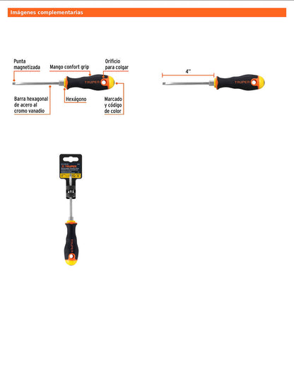 Desarmador cabinet de 3/16 con barra de 10.16 cm y mango Comfort Grip