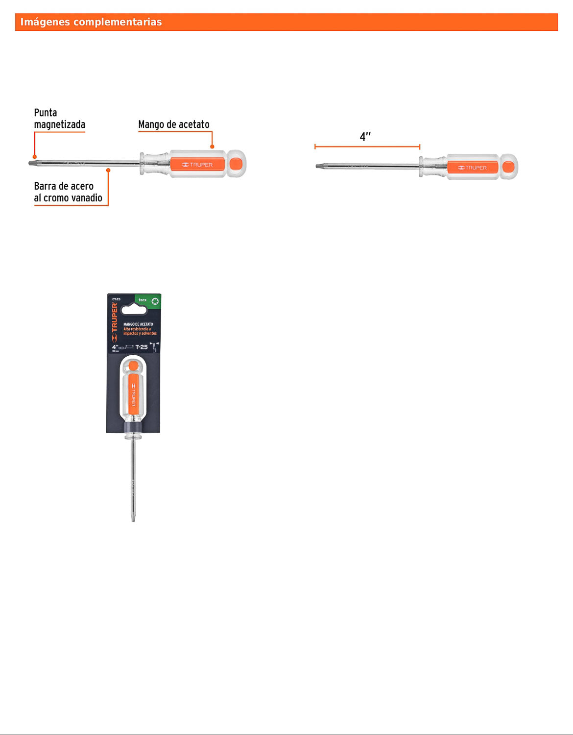 Desarmador Torx T-25 con barra de 10.16 cm y mango de acetato