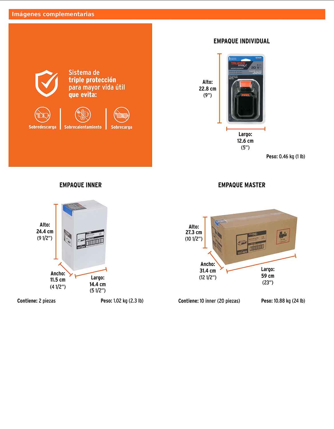 Batería de ion litio de 20 V con capacidad de 2 Ah