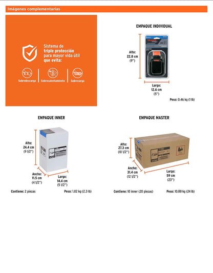 Batería de ion litio de 20 V con capacidad de 2 Ah