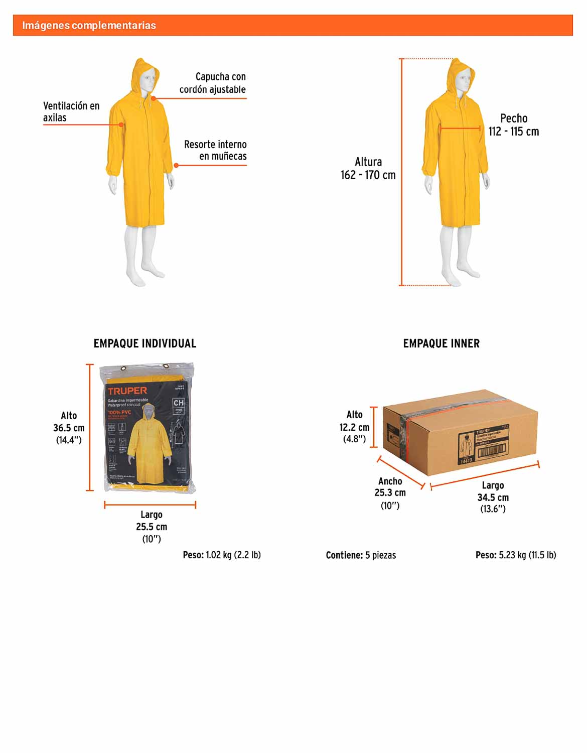 Gabardina impermeable doble capa talla CH