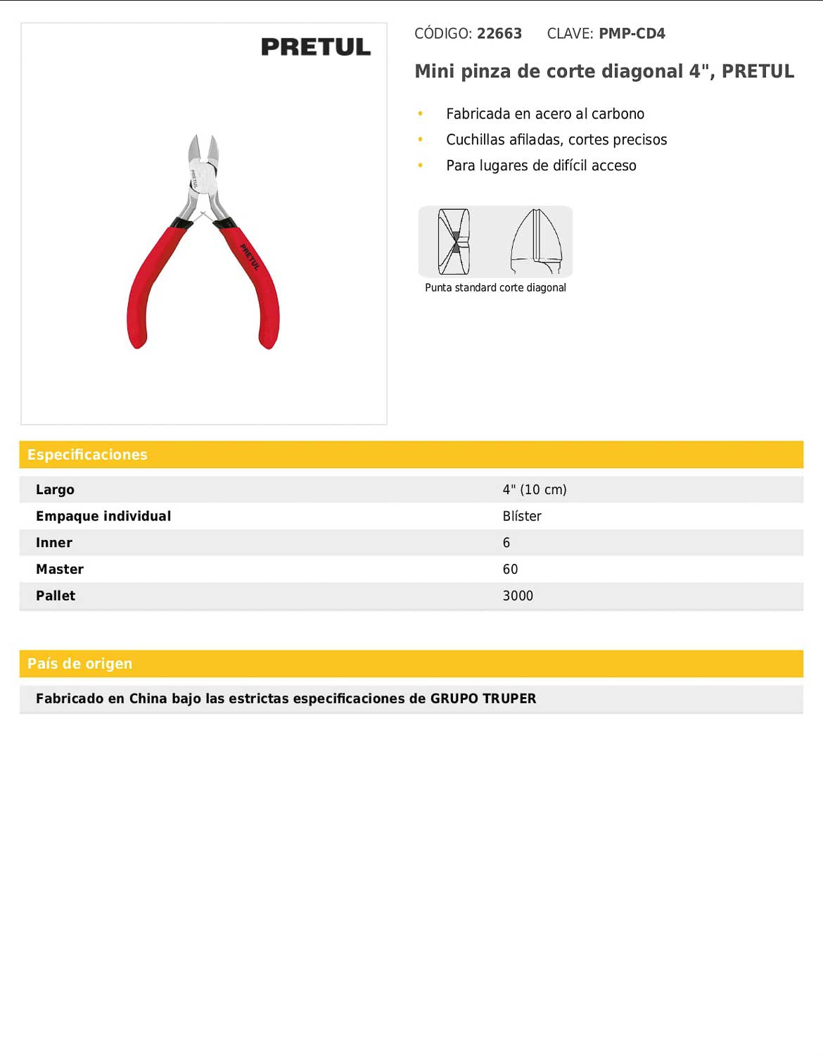 Mini pinza de corte diagonal de 4 pulgadas con cuchillas afiladas