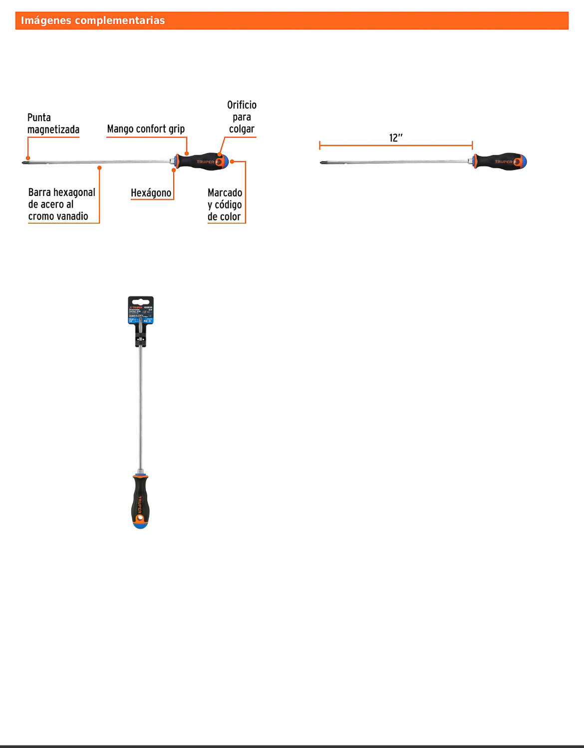 Desarmador de cruz de 1/4 con barra de 30.48 cm y mango Comfort Grip