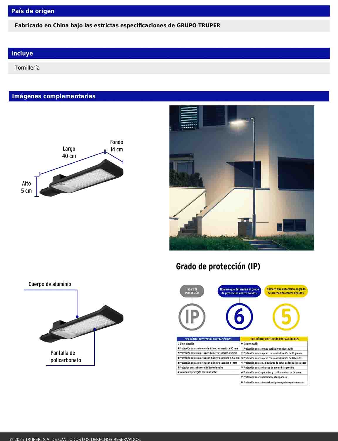 Luminario suburbano LED de 50 W con temperatura de color 6 500 K