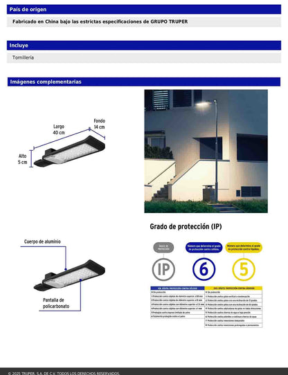 Luminario suburbano LED de 50 W con temperatura de color 6 500 K