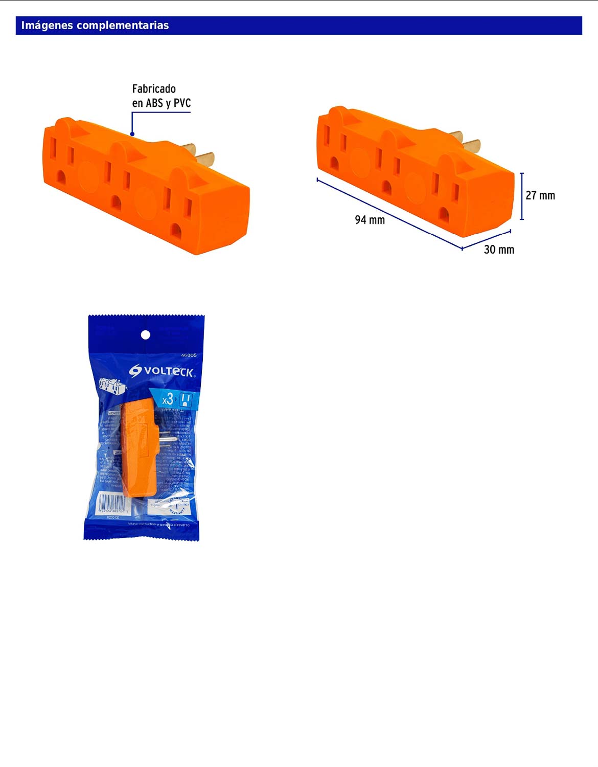 Multicontacto triple aterrizado tipo Y reforzado de 127 V y 15 A