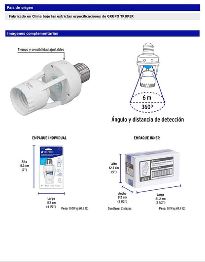 Portalámpara con sensor de movimiento 360° Volteck