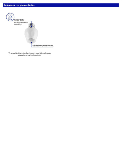 Portalámpara con sensor de luz de 120 V con sensibilidad ajustable Volteck