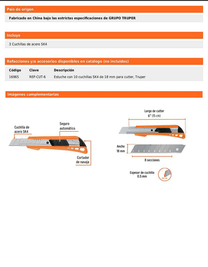 Cutter de 18 mm reforzado de plástico con alma metálica