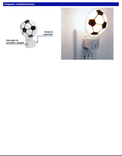Luz de noche con lámpara E12 con figura de balón soccer