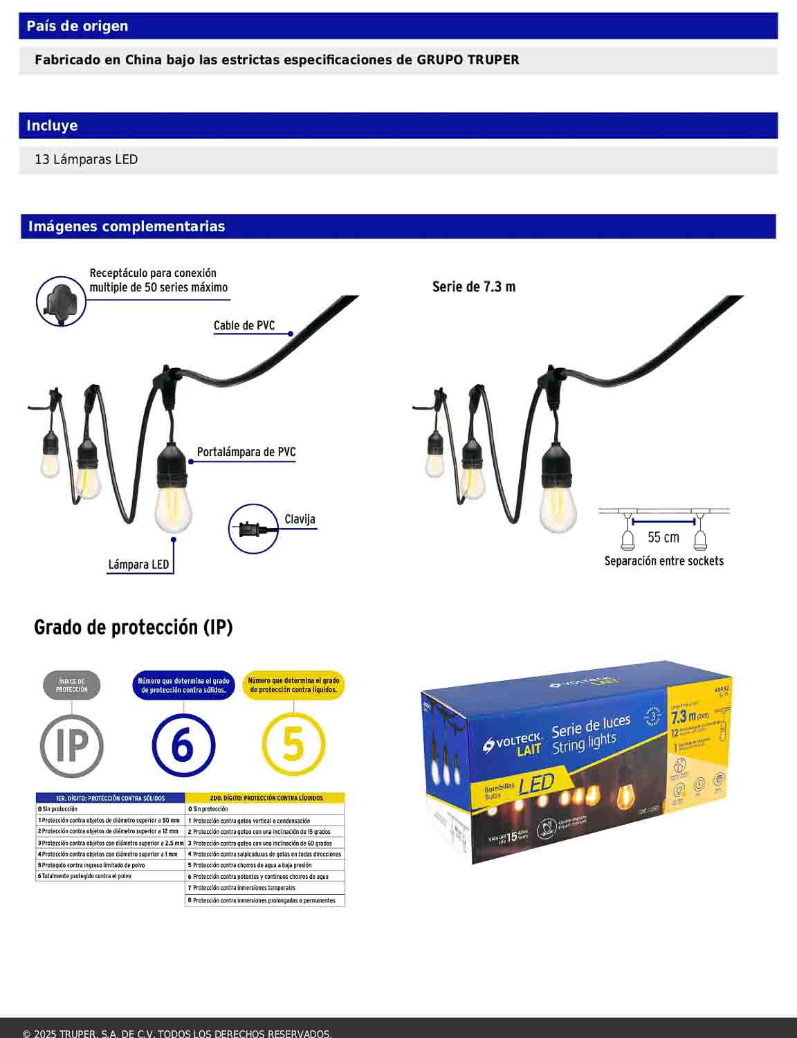 Serie de luces LED de 7.3 m con 12 lámparas para exterior