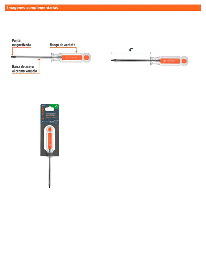 Desarmador Torx T-20 con barra de 10.16 cm y mango de acetato