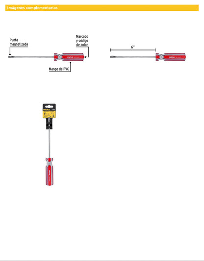 Desarmador plano de 1/4 x 6 con mango de PVC