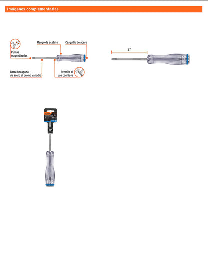 Desarmador de cruz de golpe de PH1 x 3 con barra hexagonal