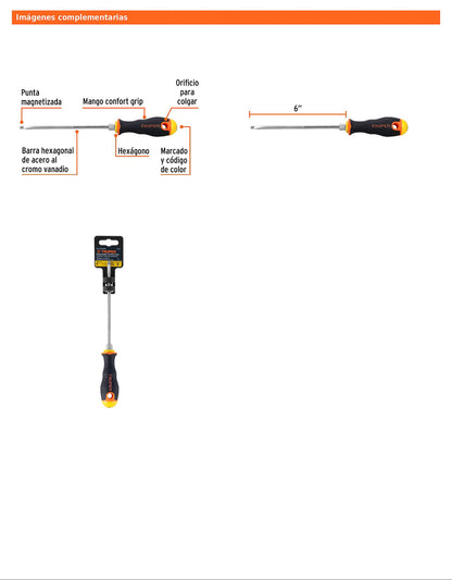 Desarmador cabinet de 3/16 con barra de 15.24 cm y mango Comfort Grip