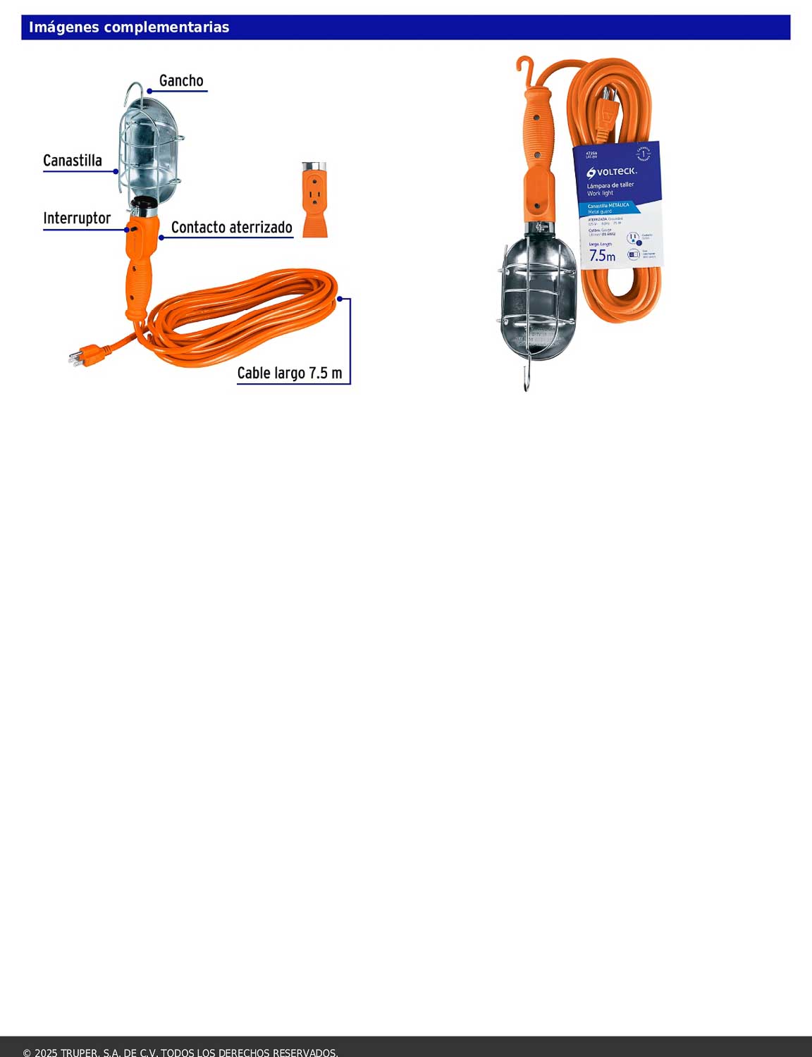 Lámpara de taller con canastilla metálica 7.5 m