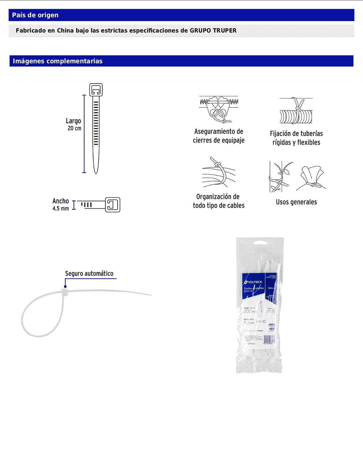 Bolsa con 50 cinchos plásticos de 50 lb de 20 cm de largo y 0.45 cm de ancho en color natural