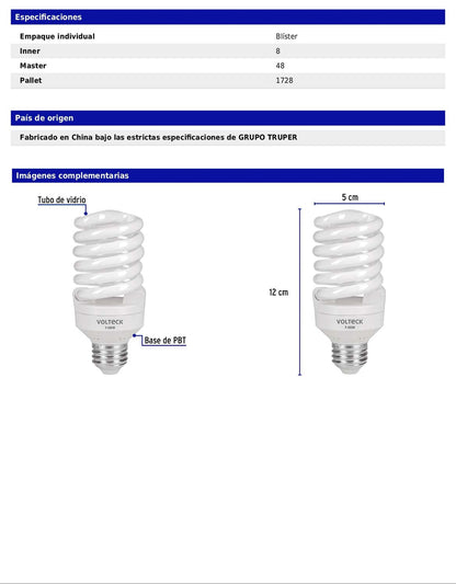 Lámpara espiral mini T2 de 25 W con luz de día