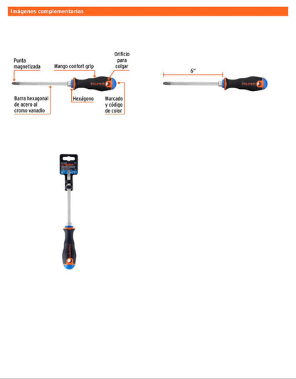 Desarmador de cruz de 5/16 con barra de 15.24 cm y mango Comfort Grip