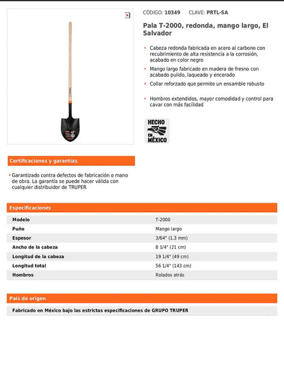 Pala T-2000 redonda con mango largo El Salvador