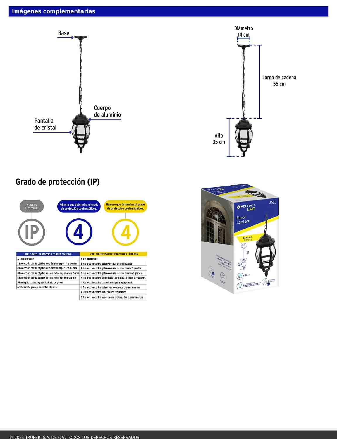Arbotante tipo farol tradicional colgante para exterior