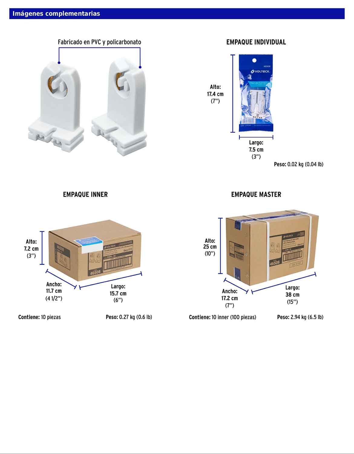 Portalámparas para tubo LED con base G13 en bolsa de 2 piezas